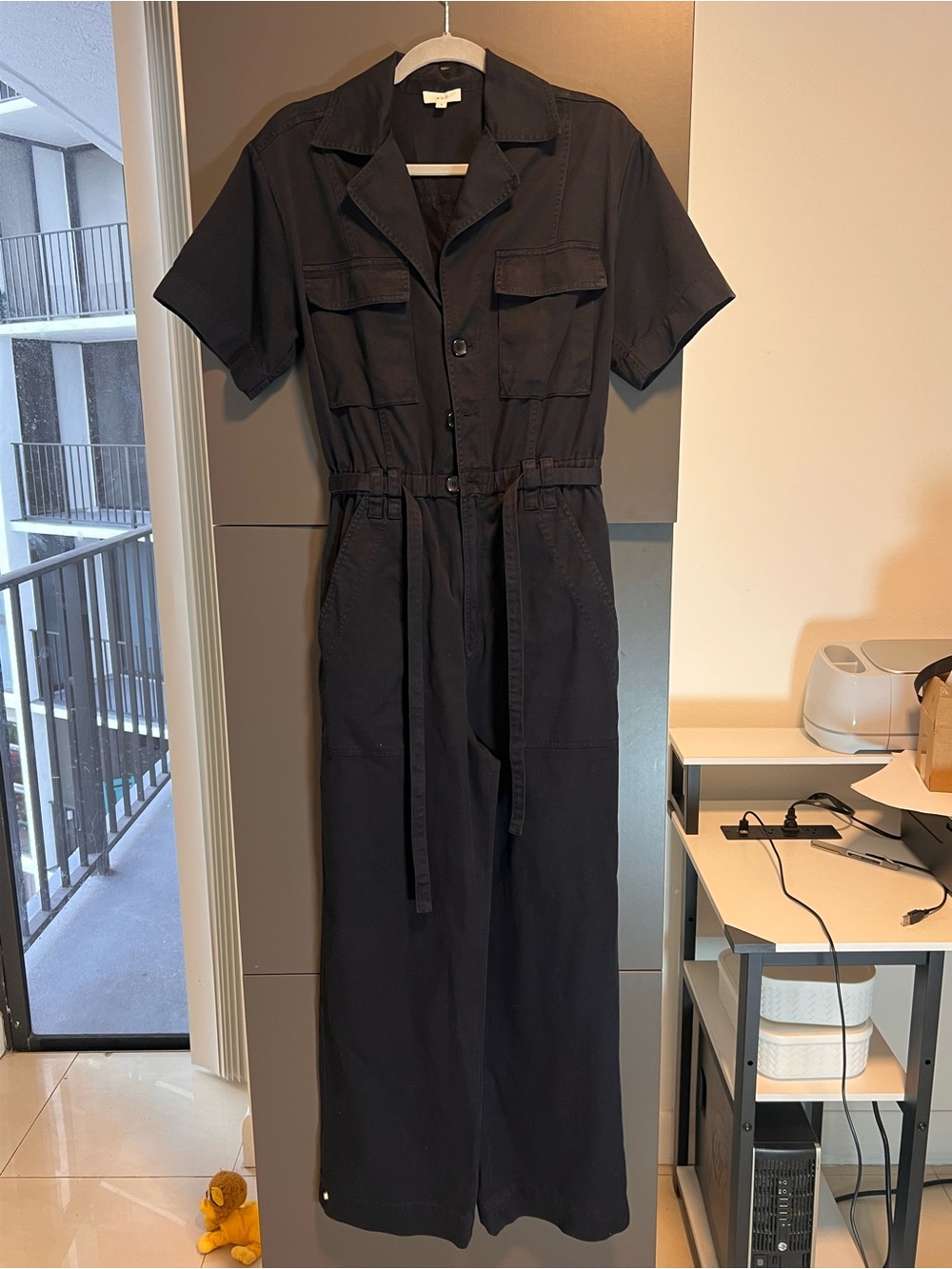 A.L.C. 100% Cotton Short Sleeve Belted Utility Jumpsuit Navy Blue Size 4
